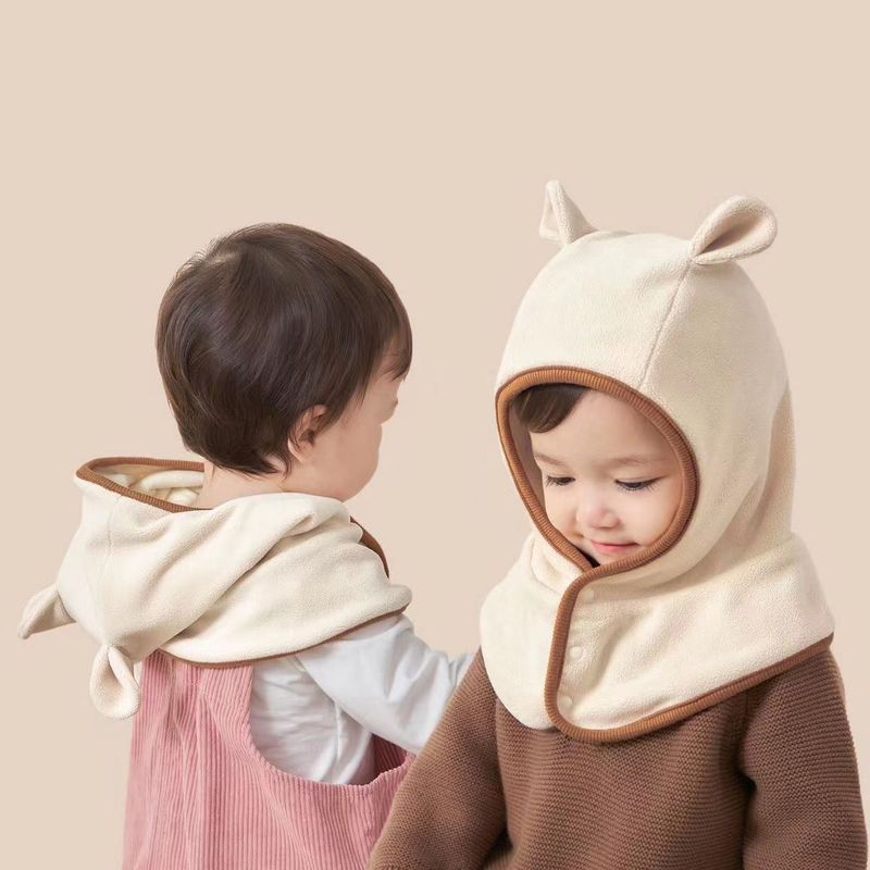 婴幼儿宝宝保暖帽子围巾一体秋冬季防寒帽可爱护耳连帽男女童帽子|undefined