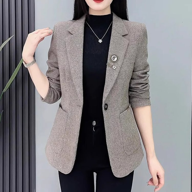 Mom Spring New Plaid Suit Jacket Middle-aged Women Thin Small Suit Middle-aged Spring and Autumn Thin Top