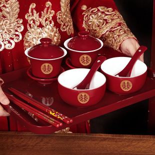 Tea Cup Wedding Tea Set suit Household Four Bowl Tea Bowl Tea Bowl Tea Pot for Newlyweds