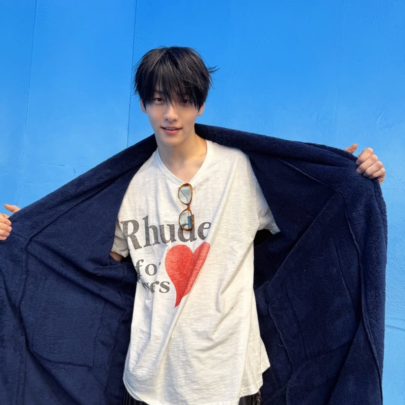 Cui Xiu Bin's Same Style Rhude American-Style Lettered Round-Neck Loose Short-Sleeve T-Shirt for Men and Women