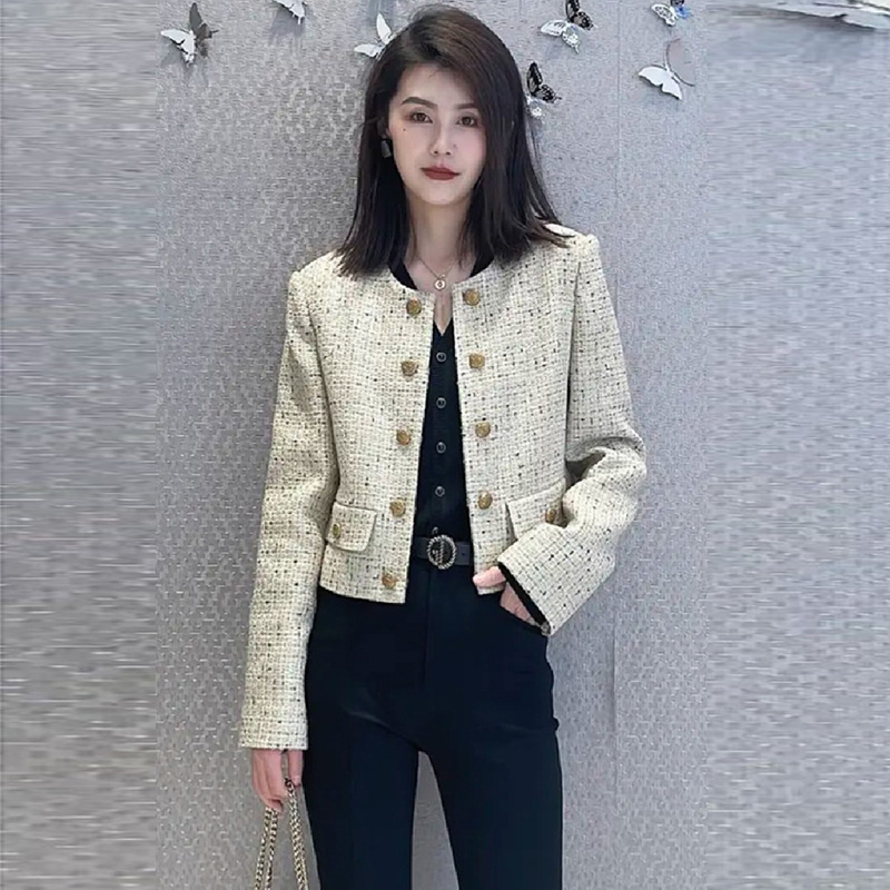 【商场同款】哥迪伦2023春秋季复古花呢简约法式感短款小香外套女