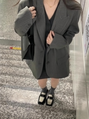 灰色西装外套女2025新款春秋感小个子超好看休闲宽松西服上衣百搭
