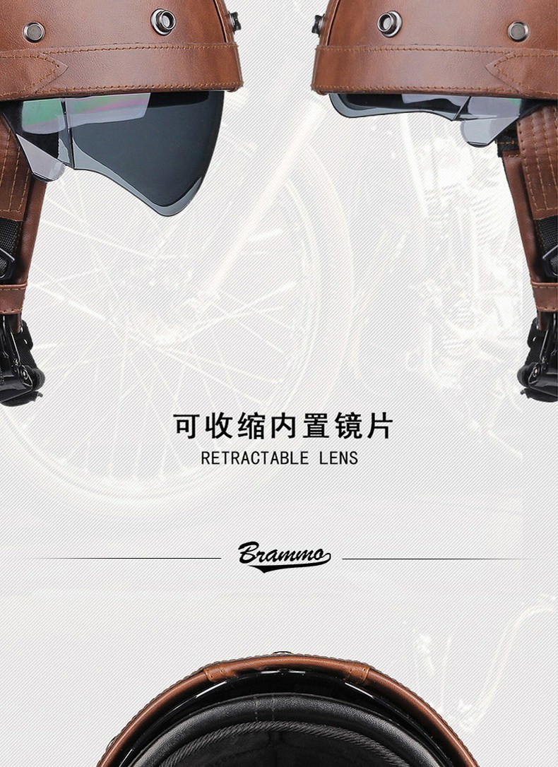 Retro Leather Half-Helmet Motorcycle Helmet for Men and Women, 3C Certified Electric Scooter Riding Safety Helmet with Goggles
