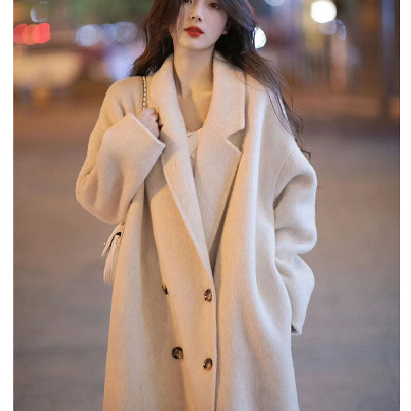Fall/Winter 2025 New Double-sided Tolen Cashmere Wool Coat Women's Mid-length Loose Korean-style Cocoon Wool Coat