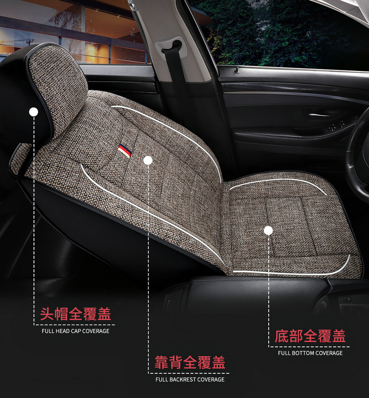 Factory Direct Sales Breathable Linen All-Season Wear-Resistant and Dirt-Resistant Full-Cover Linen Car Seat Cushion and Car Seat Cover