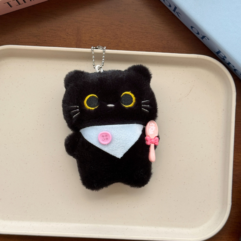 吱吱叫新款大眼睛黑白小猫钥匙扣挂饰毛绒公仔玩偶情侣包包挂件|undefined
