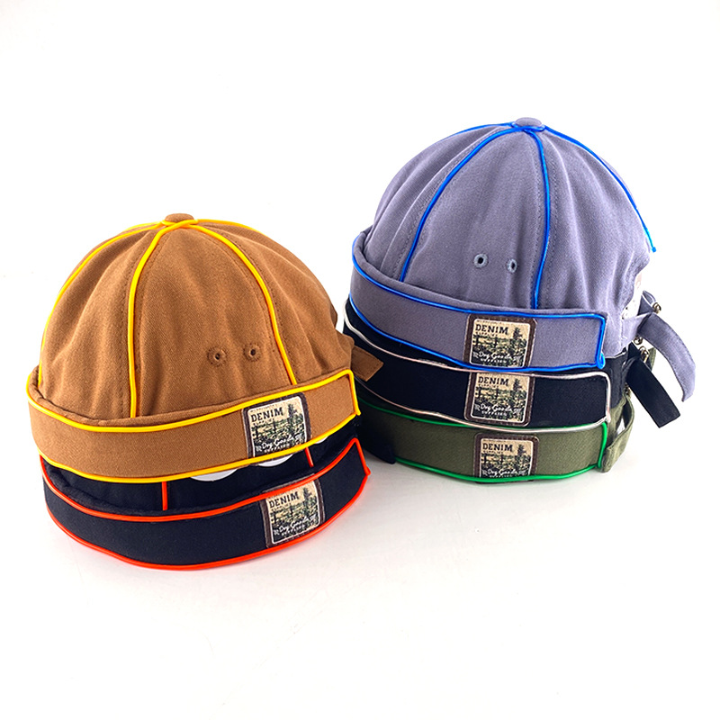 Japón Inglés LED retro gorra de piel de melón hombre hip-hop coreano estilo boina calle sin techo gorra mujer