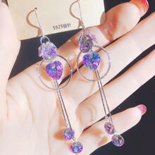 韩国闪耀人造水晶耳环女气质简约超闪长款网红个性耳钩显瘦耳坠