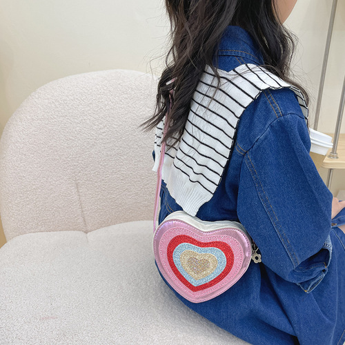 Children's Bag Fashion Kindergarten Bag Korean Style Heart-Shaped Decorated Coin Purse Cute Girls Crossbody Bag Mini Small Bag