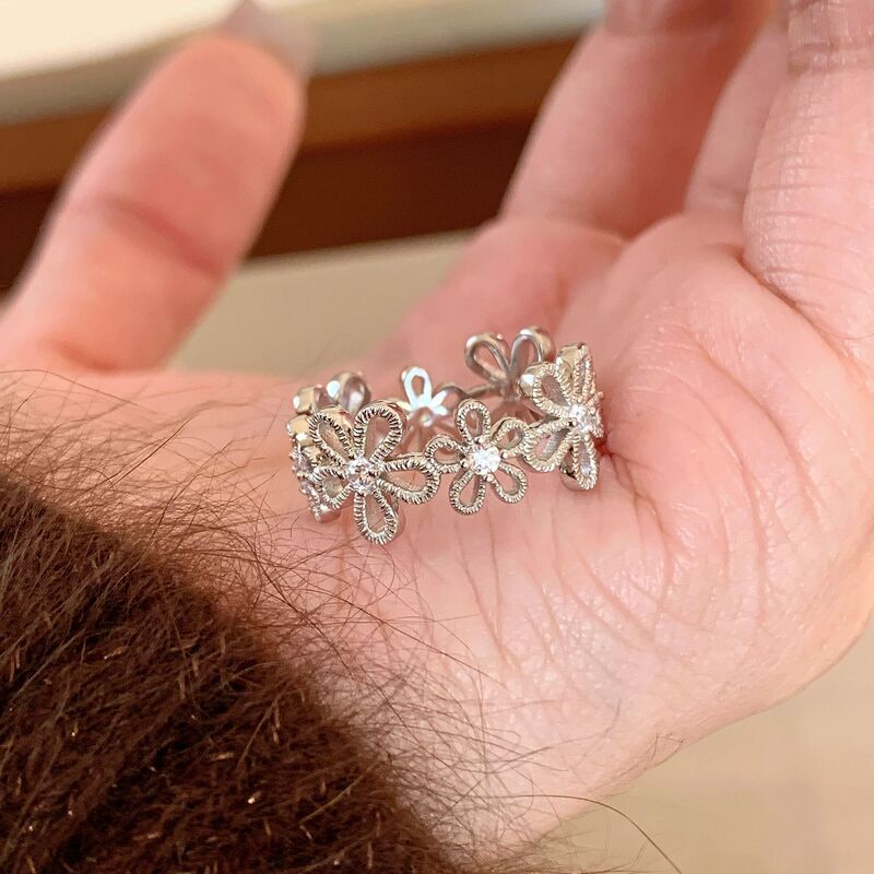 S925纯银蕾丝花环戒指女花影织情镂空花瓣花朵小众设计高级感指环|undefined