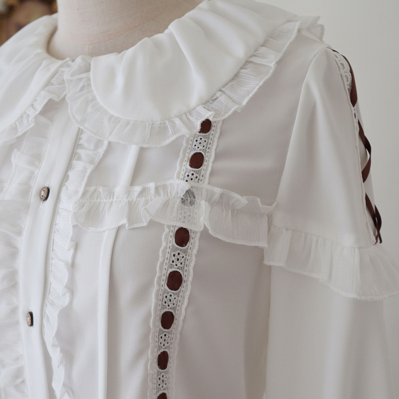Eiekomi original Lolita interior primavera y otoño de manga larga muñeca collar cinta encaje lindo Lolita camisa