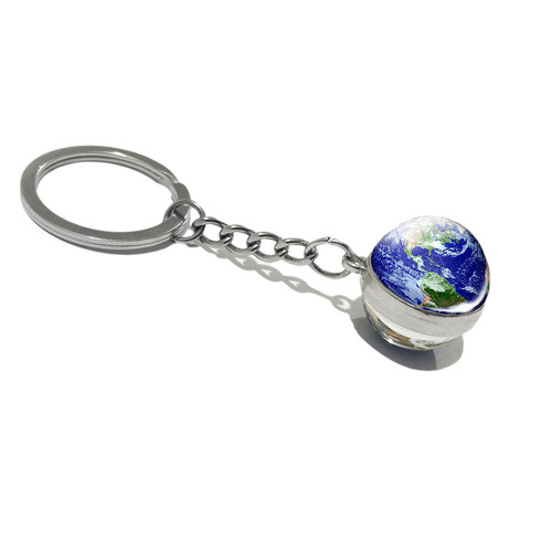 Luminous cosmic planet keychain solar system earth pendant galaxy nebula double-sided glass ball key chain gift