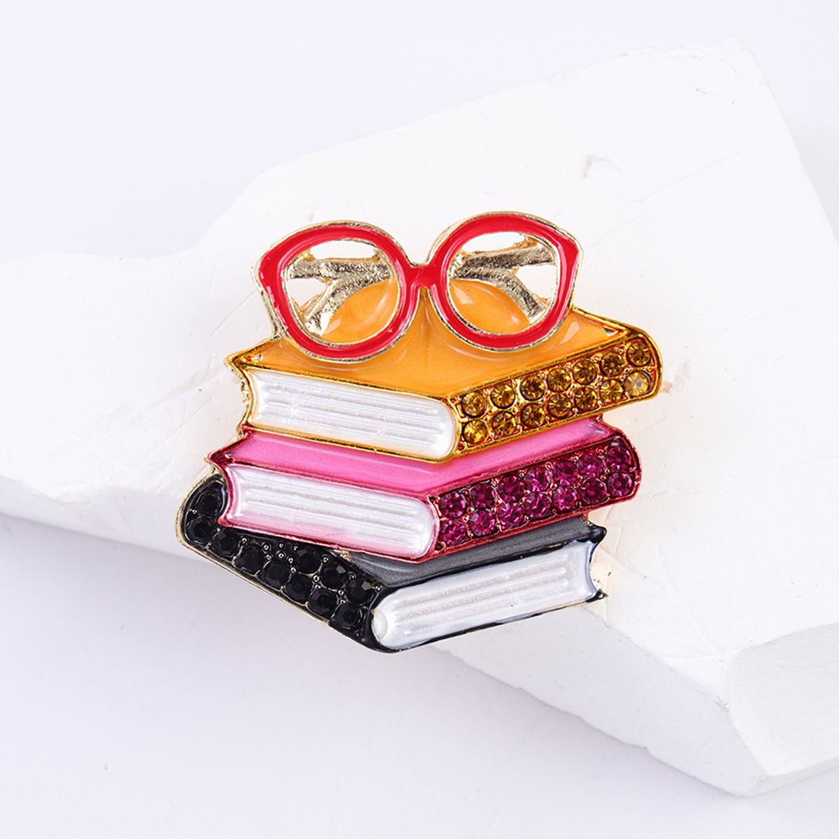 European and American New Enamel Rhinestone Three-Book Shaped Brooch Creative Pin Trendy Unisex Clothing Accessory Brooch Jewelry