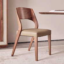 北美白蜡木意式现代简约软包实木餐椅家用真皮靠背椅设计师椅子