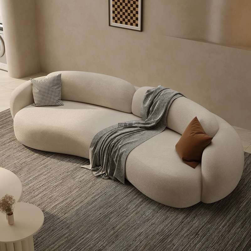 French Fabric Sofa Retro Style Curved Sofa Small Apartment Barber Shop Rest Area Reception Room Semi-Circular New Style