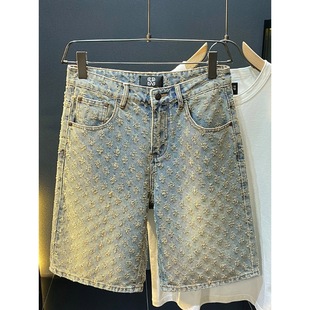 American-style Scraped Trendy Brand Plankton Handsome Denim Shorts Men's Loose Straight Casual Five-point Pants Boys Summer Thin