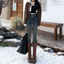 加绒加厚超高腰水泥灰小脚牛仔裤女2023年新款显瘦紧身弹力铅笔裤