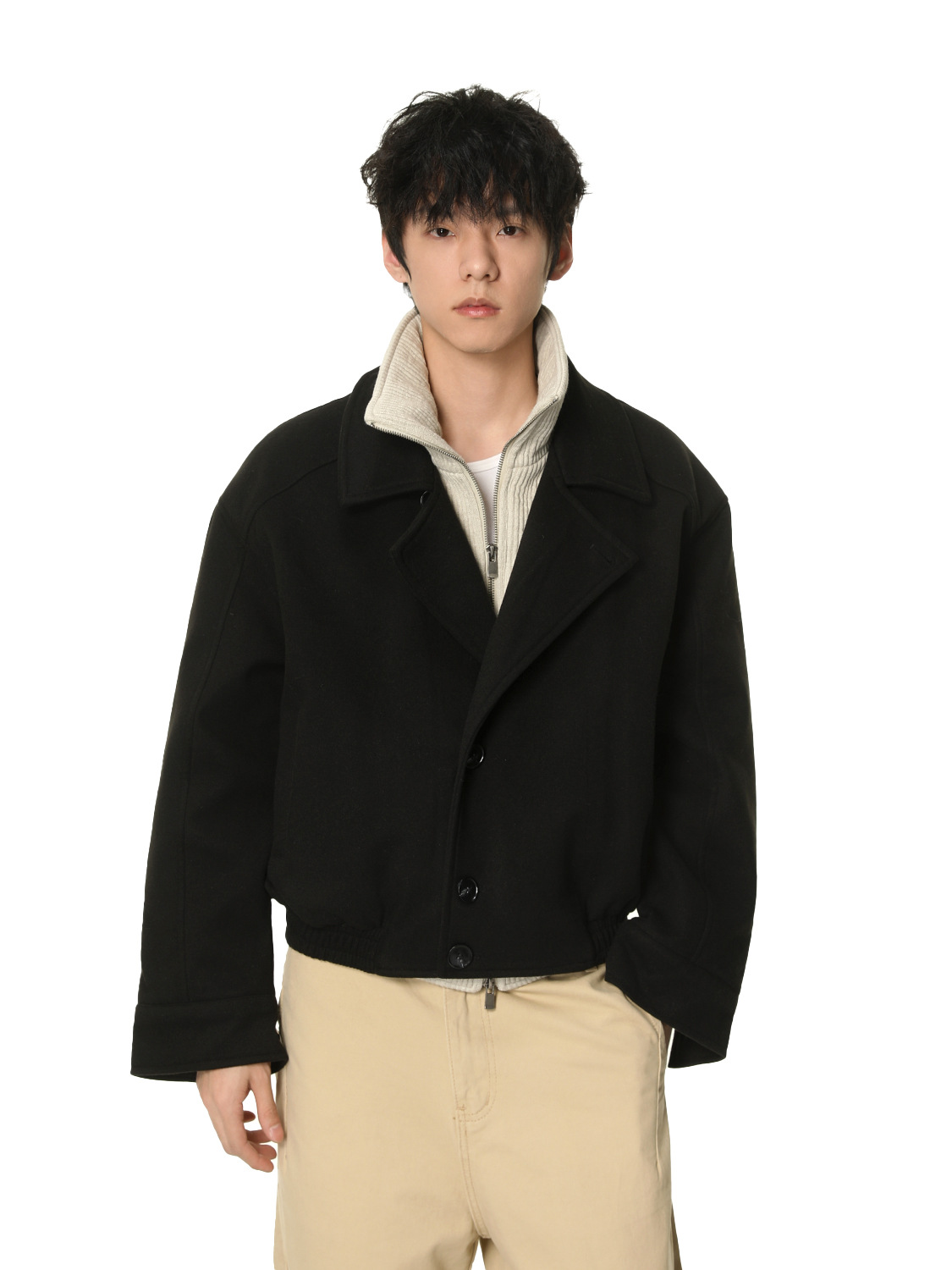 MTLCLOTHES Hombres| Coreano corto color de contraste falso empalme dos piezas de algodón de cuello alto rango ropa de algodón casual de alta calidad