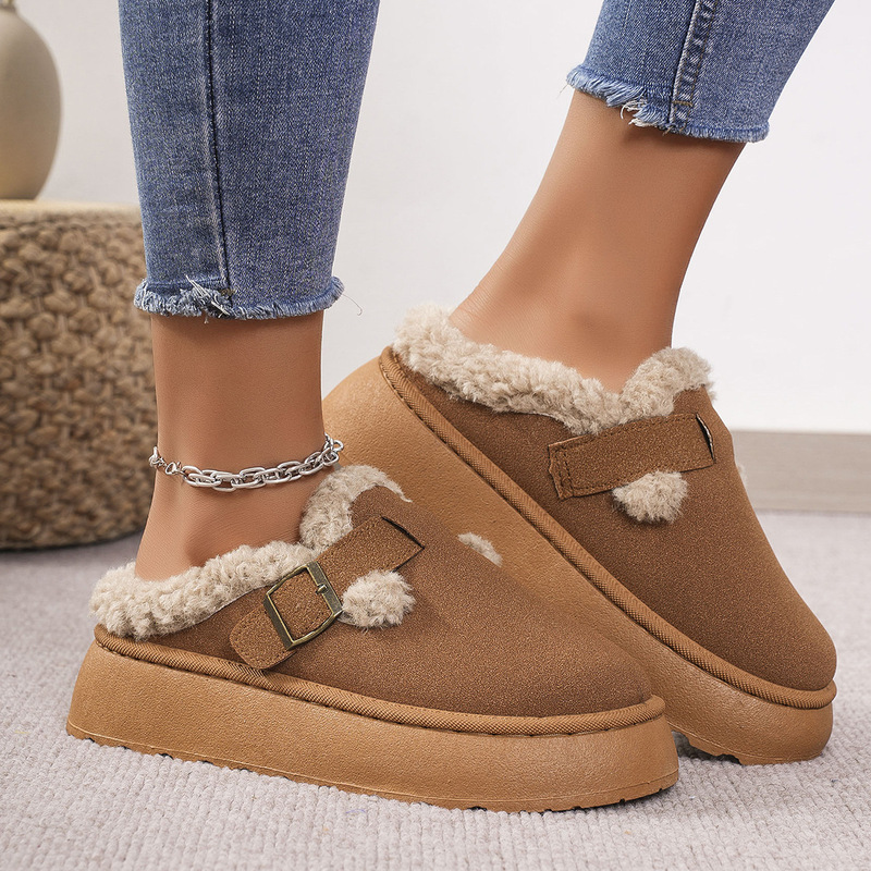 Fur Integrated Wholesale Thickened Snow Boots Baotou Slippers 2024 Winter Outer Wear Plush Fleece-Lined New Thick-Soled Slippers for Women