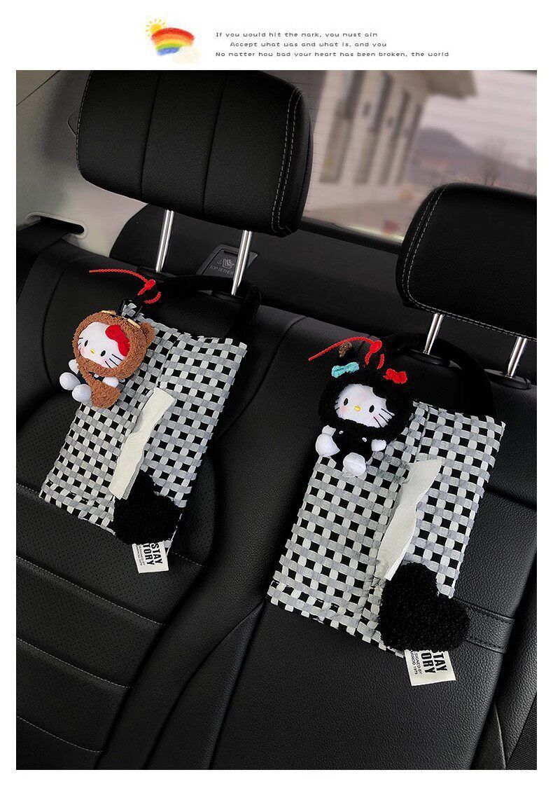 Car Tissue Box, Cute Kt Cat Tissue Box, Car Tissue Hanging Bag, In-Car Tissue Box, Gift for Girls, High-End Feel