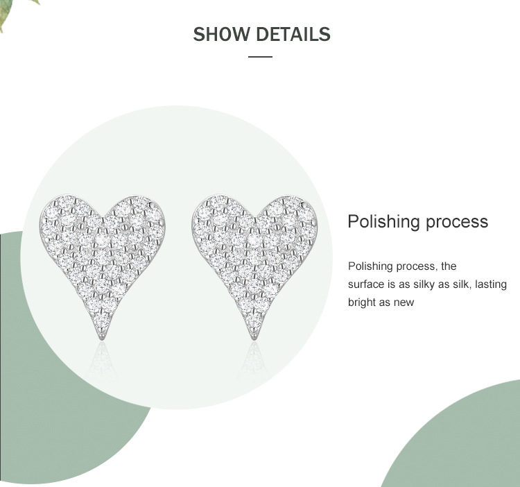 Ear Studs Classification 1 Pair Quantity Daily, Date Occasion 1 Pair 925 Sterling Silver Zircon Heart Shape Ear Studs
