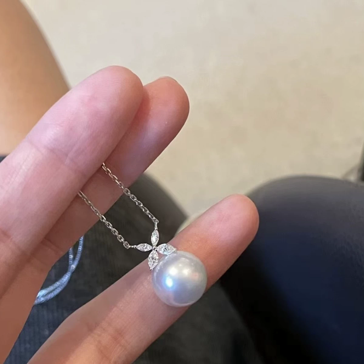 Аксессуары Platinum Pt900, ожерелье с четырехлистным клевером, инкрустированные цирконом, эталонные бусины 9-10 мм, без цепочки из бисера