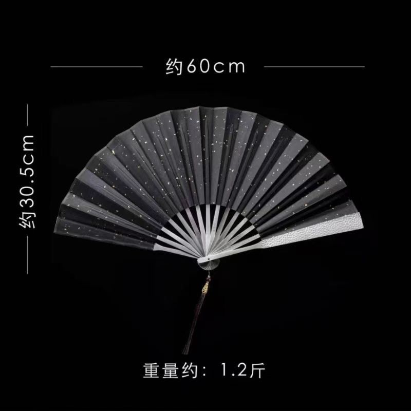 天龙黑金10寸加厚精钢防身太极功夫麒麟新中式国风铬钢绢布折扇|undefined