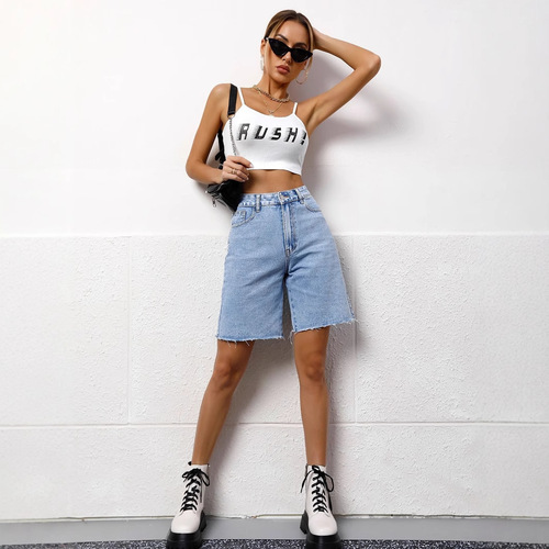 -20278 Trendy Women's Amazon Independent Store Loose Casual Washed Denim Five-Finger Denim Shorts