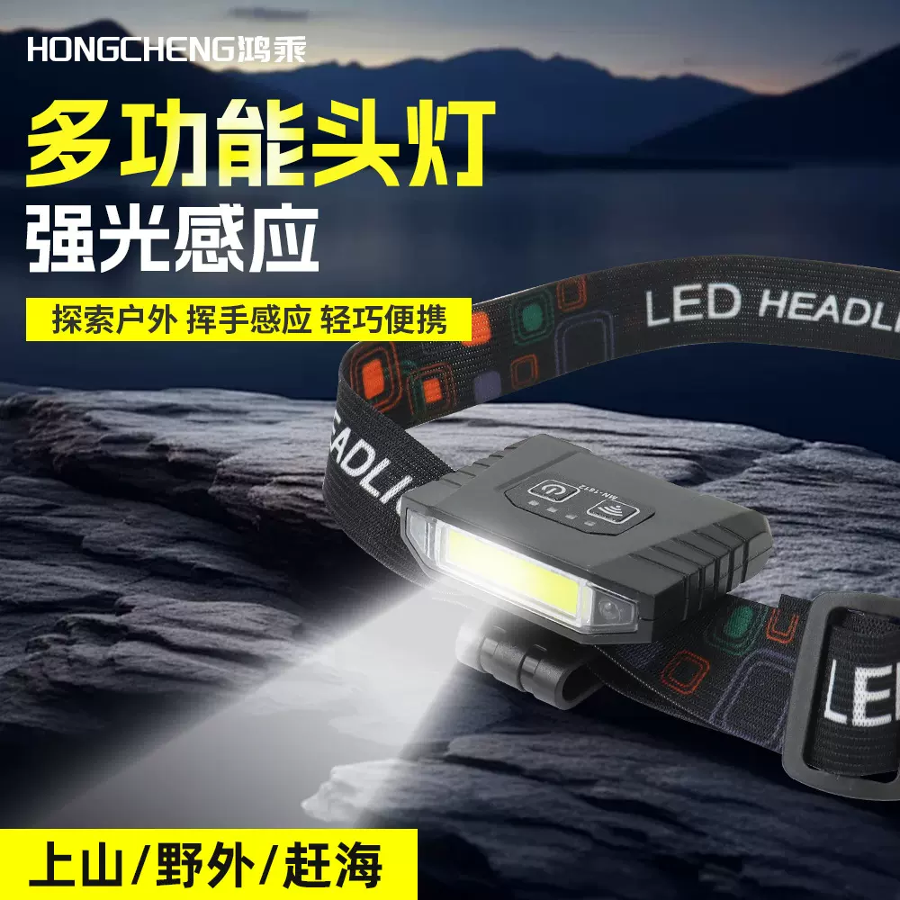 新款头灯强光充电超亮头戴式夜钓鱼照明户外续航感应小手电筒