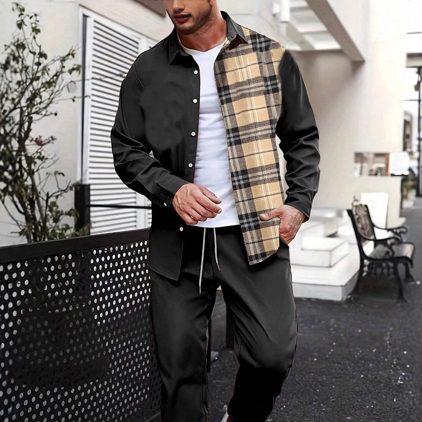 Comercio exterior europeo y americano Amazon 2024 tendencia de moda casual costura camisa de manga larga pantalones traje MB12 ML4