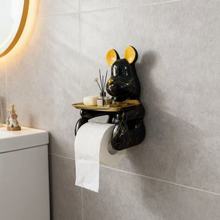 黑金熊玄关厕所卷纸筒收纳托盘架摆件树脂工艺品轻奢家居软装饰品