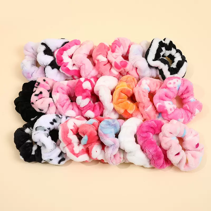 毛绒波点大肠发圈女绒布秋冬肠圈扎马尾皮筋扎染发绳百搭头饰发饰
