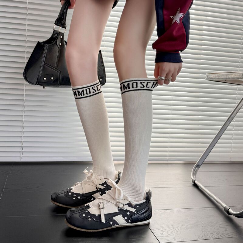 Compression letter print calf socks for women, spring and autumn 2026, trendy fashion long leg socks to pair with boots, internet celebrity knee-high long socks Compression letter print calf socks for women, spring and autumn 2026, trendy fashion long leg socks to pair with boots, internet celebrity knee-high long socks