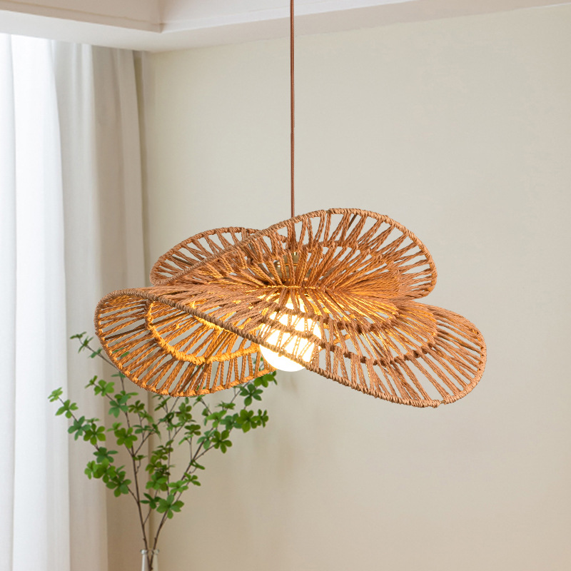 Sombrero de paja lámpara de mimbre lámpara de comedor retro zen estilo japonés estilo silencioso sala de té estudio cama y desayuno bar lámparas de cuerda de cáñamo