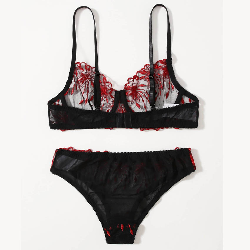 Set reggiseno intimo sexy in pizzo da donna con coppa media e raccolta sul petto piccolo_voghion.com