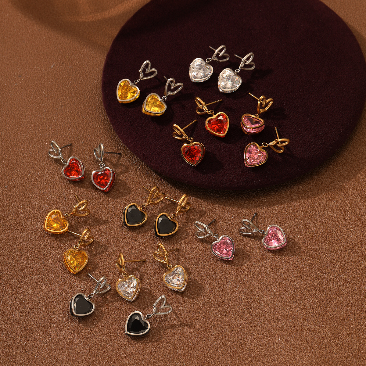 11g Weight 304 Stainless Steel Ear Needle Material 1 Pair Sweet Heart Shape Titanium Steel Drop Earrings