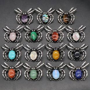 Gem Brooch Pendant Crystal Agate Shell Spider Inlaid Gemstone Alloy Pendant Pin Necklace
