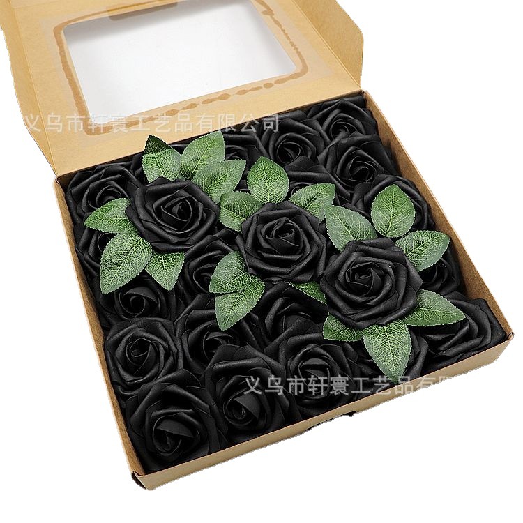 Caja de regalo de flor artificial transfronteriza espuma PE Rosa flor artificial con varilla 25 decoración de la boda regalo del Día de San Valentín