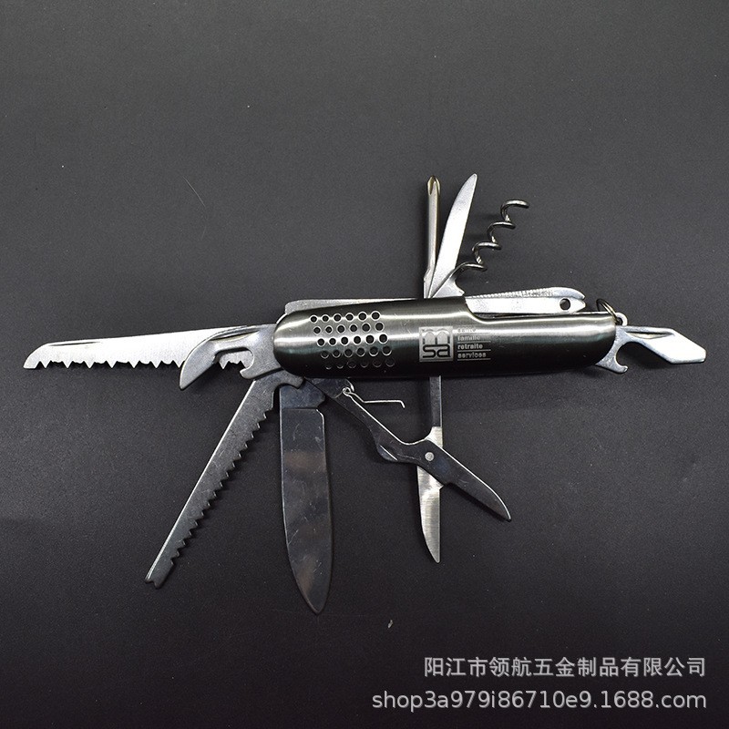 不锈钢11开多功能折叠小刀  多孔铁壳小刀 礼品小刀 便捷随身小刀