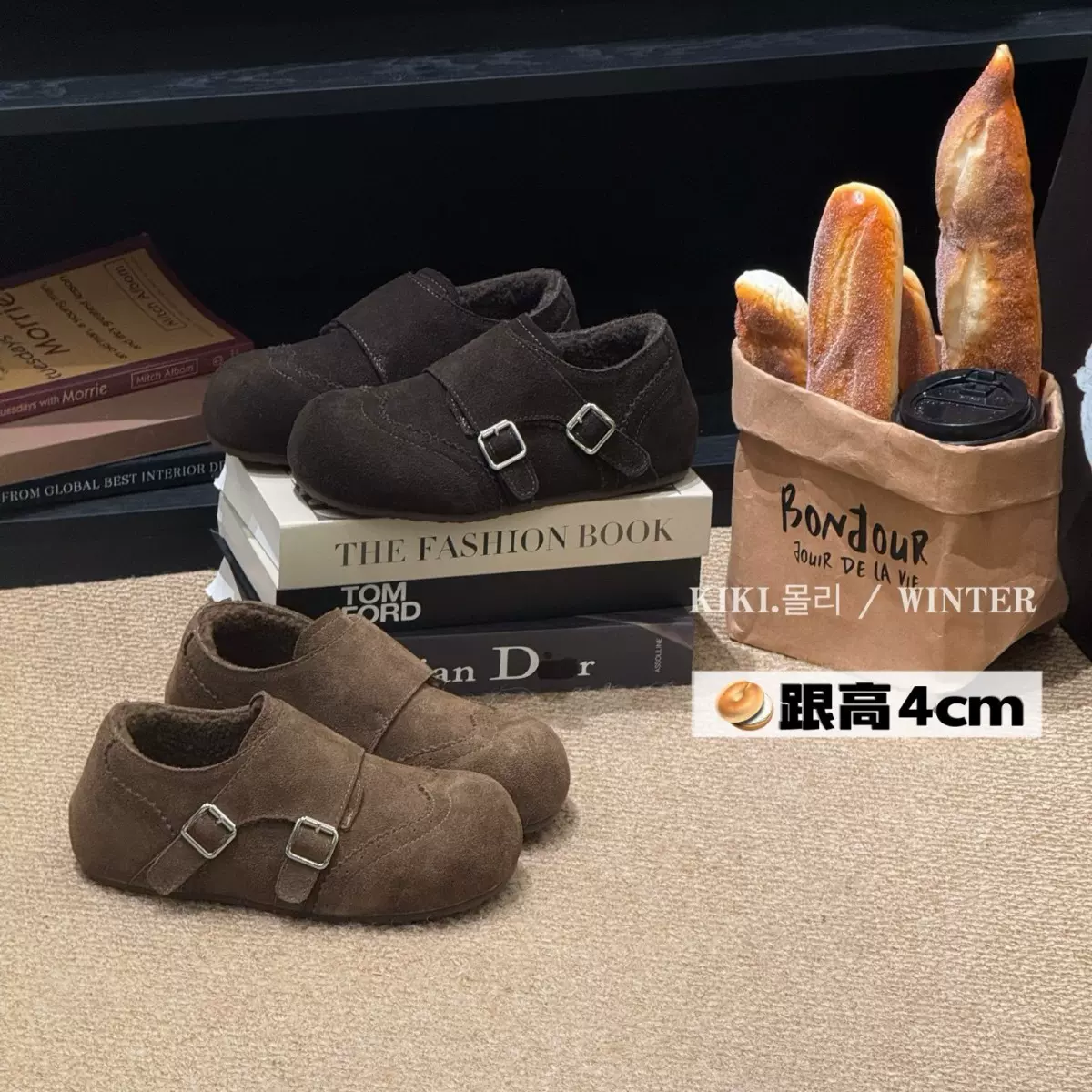 mollykiki 韩版绒面勃肯鞋女2025冬新款厚底加绒防滑懒人保暖单鞋