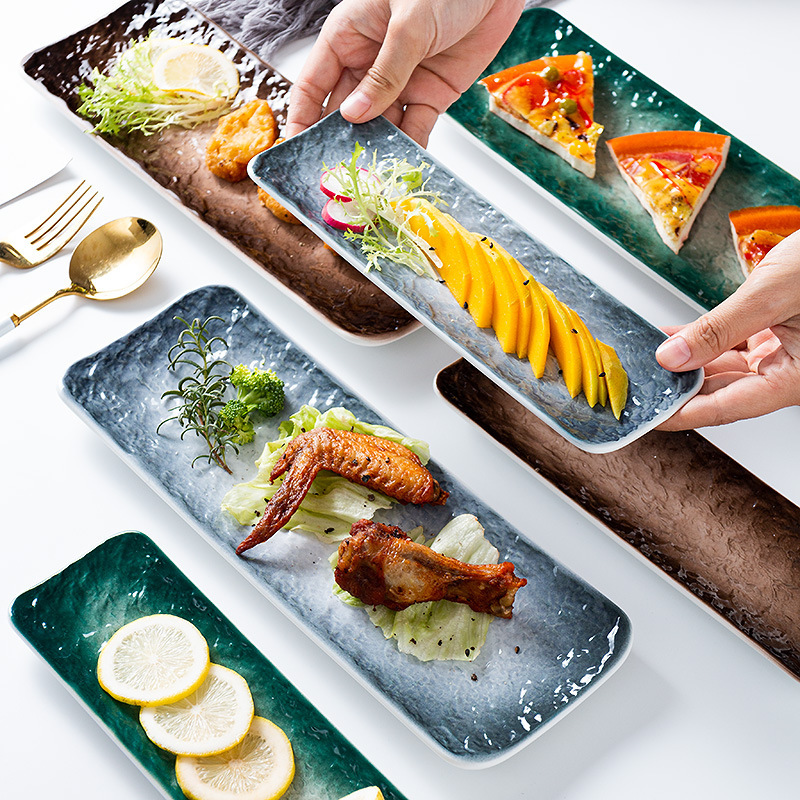 Japanese-Style Sushi Plate Rectangular Plate Long Plate Home Dining Plate Ceramic Tableware Hot Pot Set Dish Creative Tableware Japanese-Style Sushi Plate Rectangular Plate Long Plate Home Dining Plate Ceramic Tableware Hot Pot Set Dish Creative Tableware