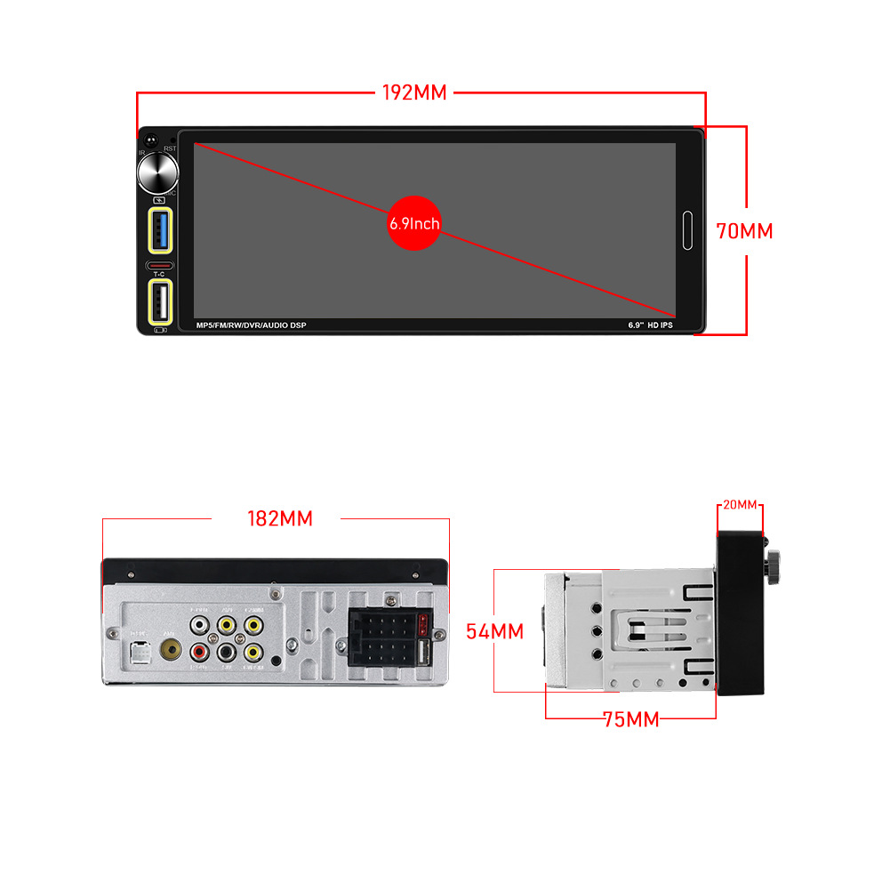 6.9 Inch 12V Single Spindle Wireless Apple Carplayfm Radio Car Bluetooth Mp5 Player 6290W