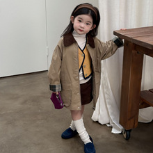 2025秋季新款童装 女童小众复古中长款翻领风衣外套 儿童秋款风衣