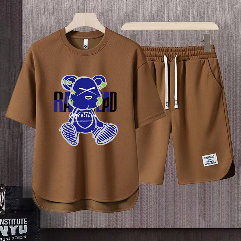 Ensemble t-shirt et short homme été texture gaufrée décontracté_voghion.com