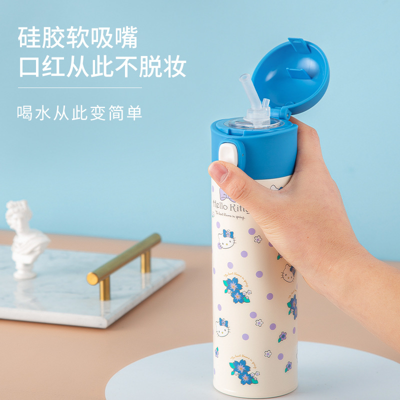 Taza termo de bebida directa de rebote de dibujos animados de Sanrio modelado en relieve 3D 316 mujeres de acero inoxidable de alto valor 350ML
