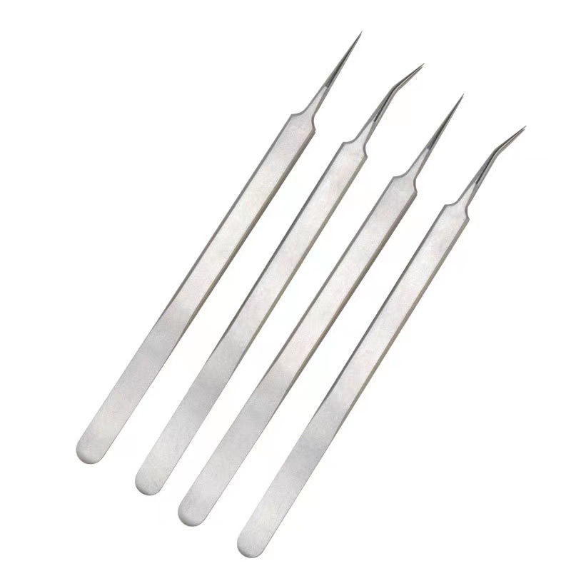 飞线镊子手机维修高精密喷砂特尖不锈钢直头弯头加长电子夹取镊子
