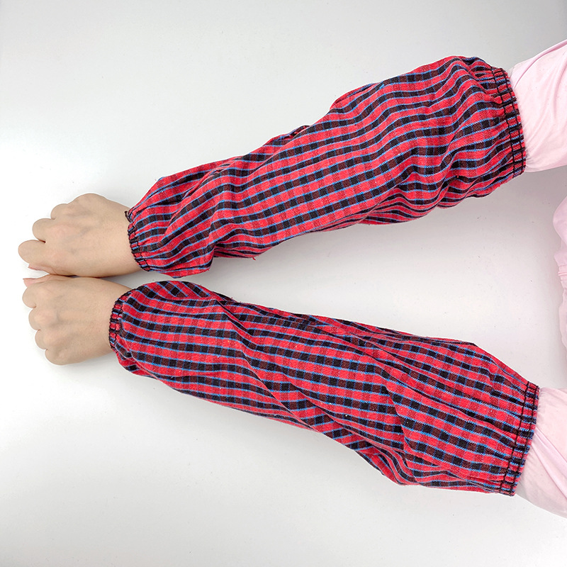 格子袖套玫红色