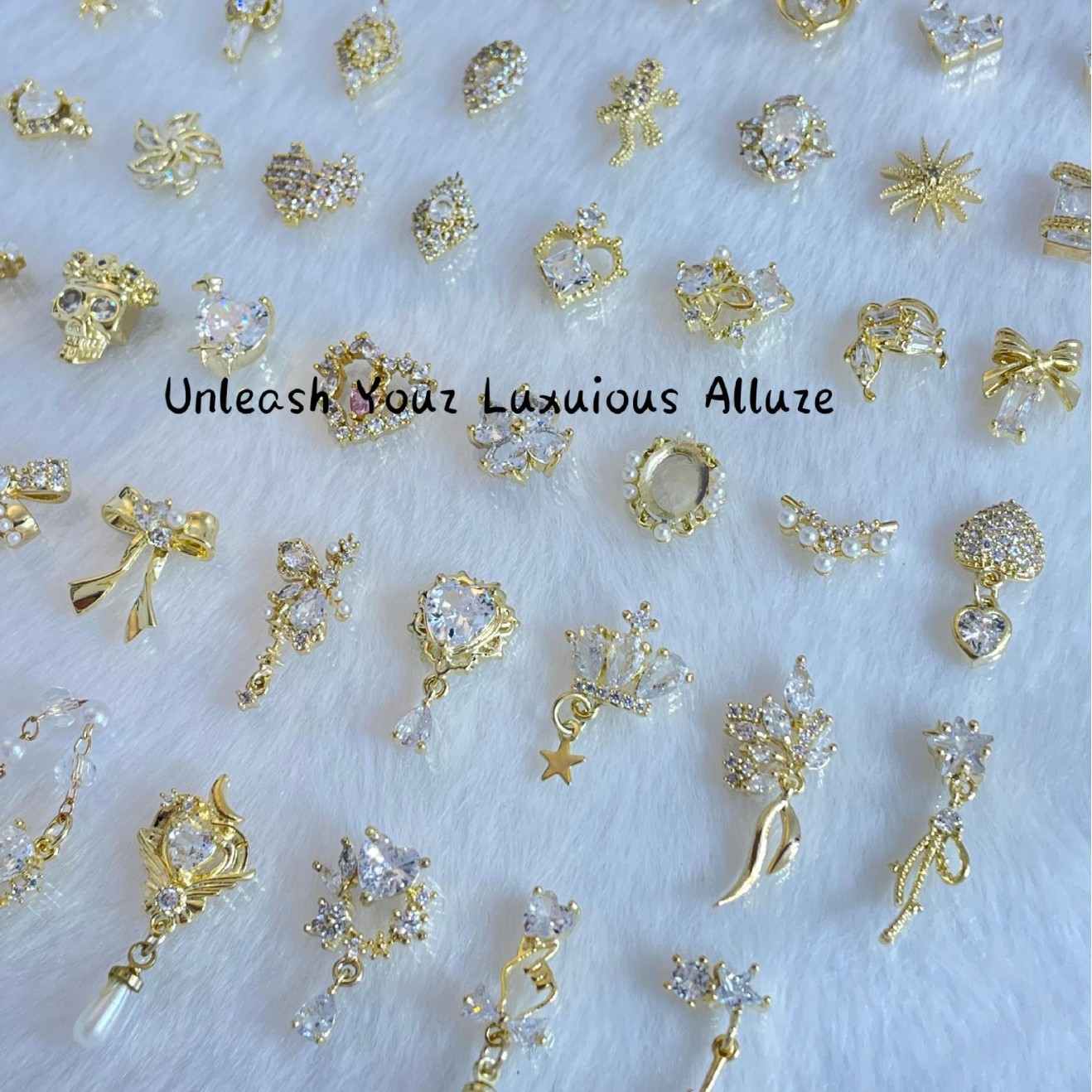 lz新款网红425美甲饰品金白镶钻锆石高保色奢华立体美甲装饰品