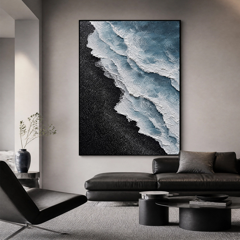 Minimalist Style Wave Texture Painting, High-End Abstract Sea Sandstone Painting, Vertical Decorative Painting for Entrance, Wabi-Sabi Style Wall Art Minimalist Style Wave Texture Painting, High-End Abstract Sea Sandstone Painting, Vertical Decorative Painting for Entrance, Wabi-Sabi Style Wall Art