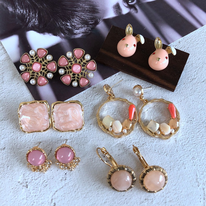 Fashion Pink Drip Glaze Glass Gem Stone Geometric Earrings Wholesale Nihaojewelry display picture 13
